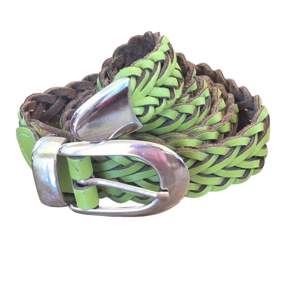 Capezio Vintage Green Leather Braided Belt XXL Chrome Buckle Argentina 2X - Picture 1 of 16
